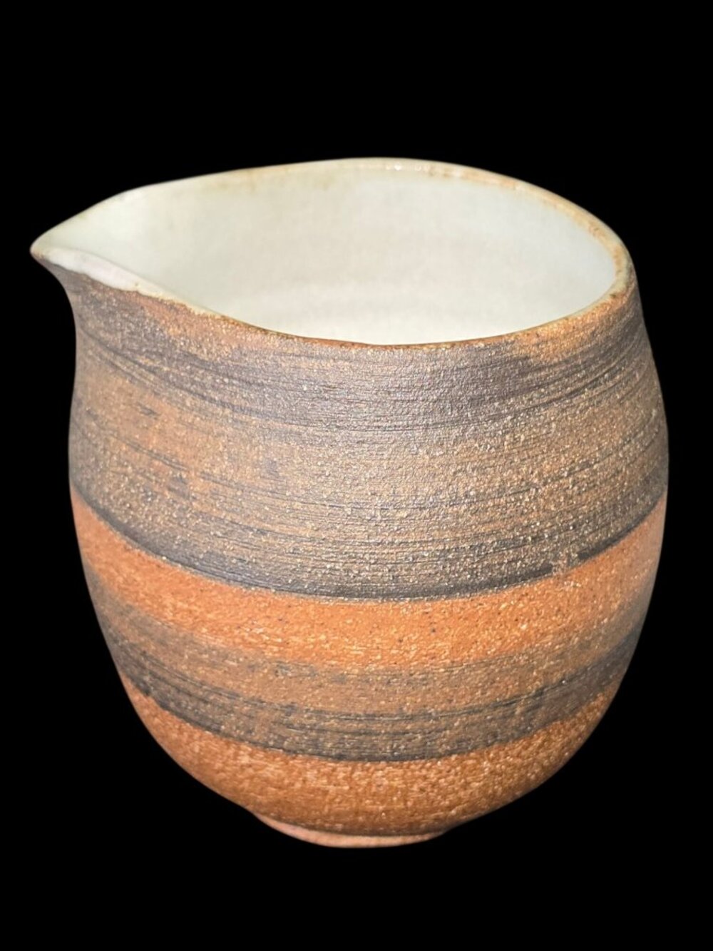 Rustic Striped Stoneware Creamer Pitcher Milk Jug Earthy Tones Artisan Pottery